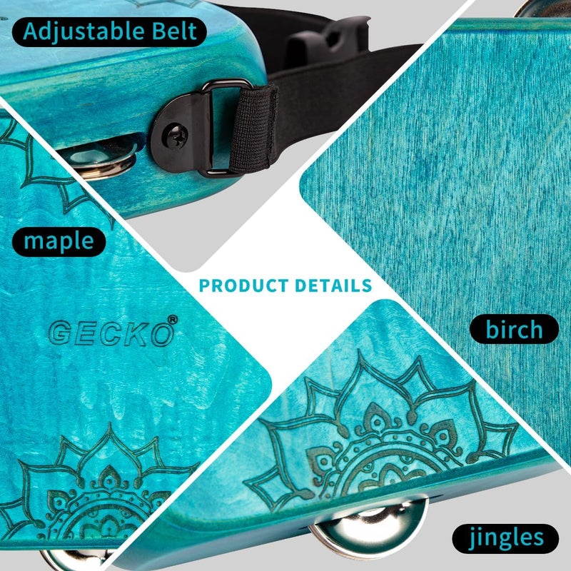 GECKO Tambourine Cajon Drum with Jingles, Wearable Strap, Storage Bag, Handheld Percussion Instrument, Portable Cajon for Rhythm Practice & Live Performance (Blue) - Image 4